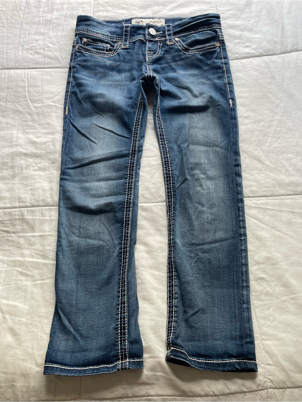 Y2K BKE‎ Stella Low Rise Cropped Jeans XS Contrast Stitch Capri Bratz Casual 00s